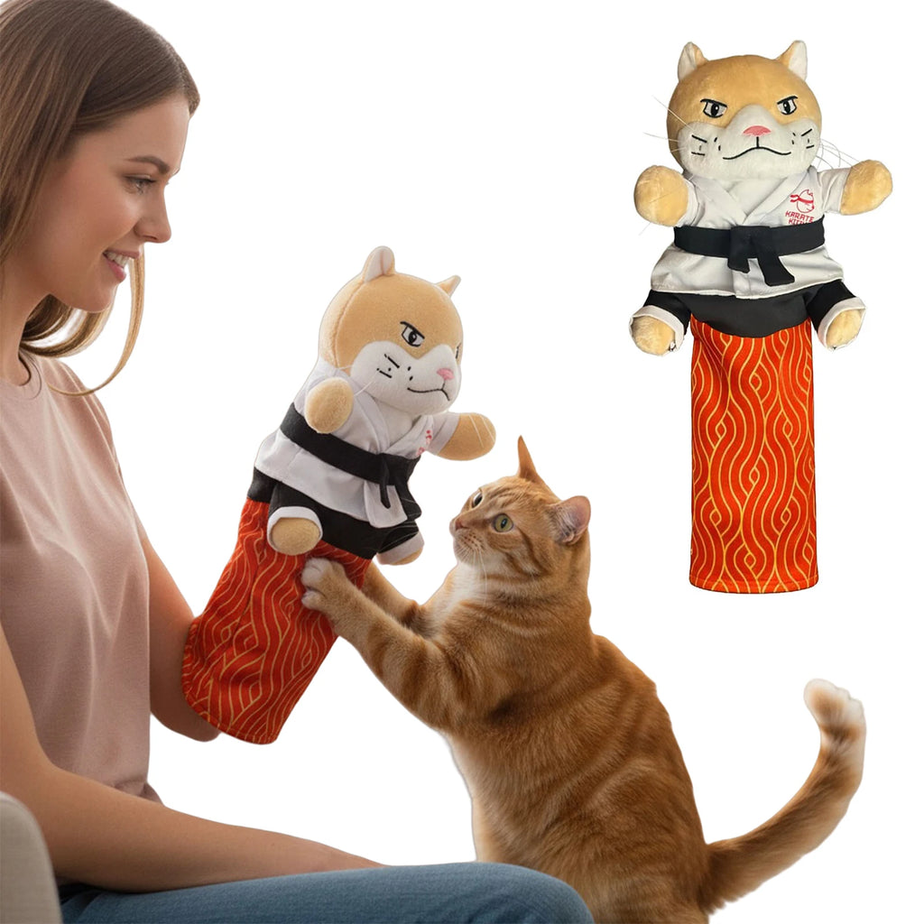 Cat Sumo Wrestler Hand Puppet Toy Interactive Plush Stuffed Animal with Sturdy Padding for Indoor Cats, Kids Pretend Play