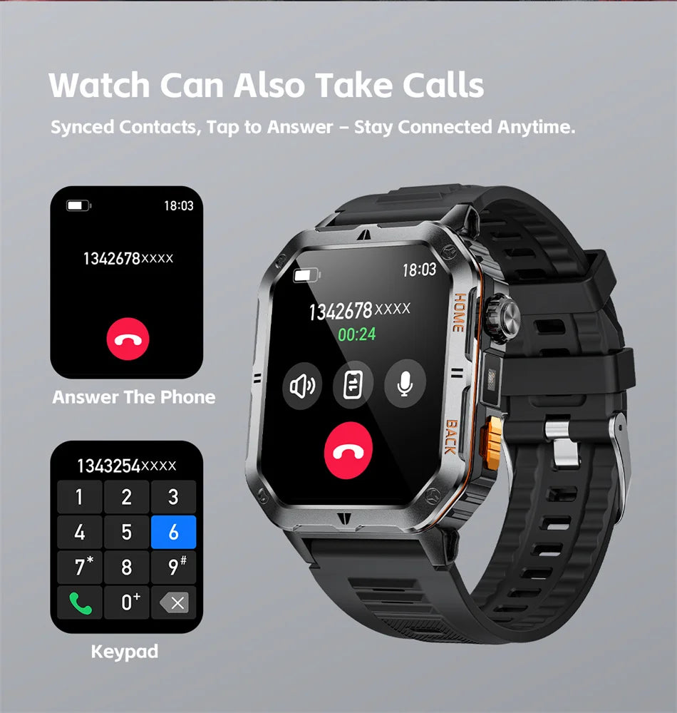 2025 New Smart Watch Men 1000mAh Ultra Large Battery 3ATM Professional Waterproof 2.01" HD Display Outdoor GPS Sports Smartwatch