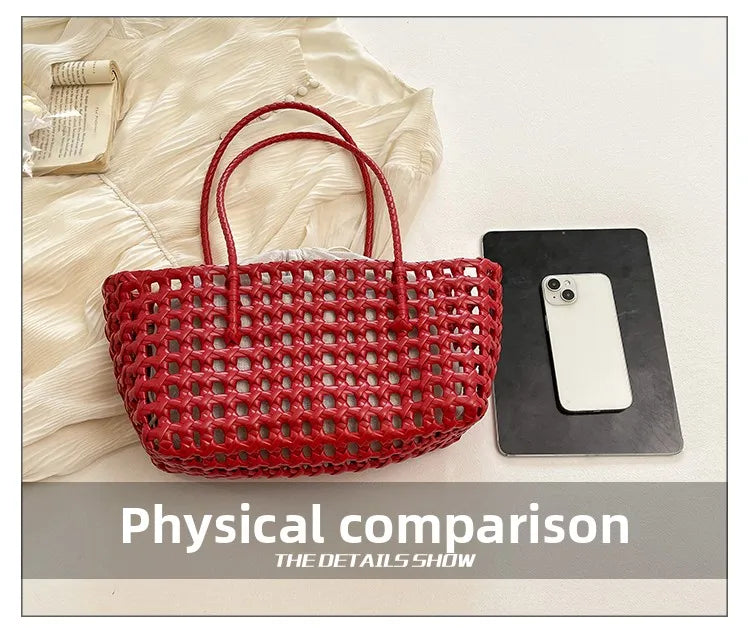 Hollow out Woven Beach Vacation Shoulder Backpack Women's Bag Casual Simple Style Double Strap Handbag for Daily Use