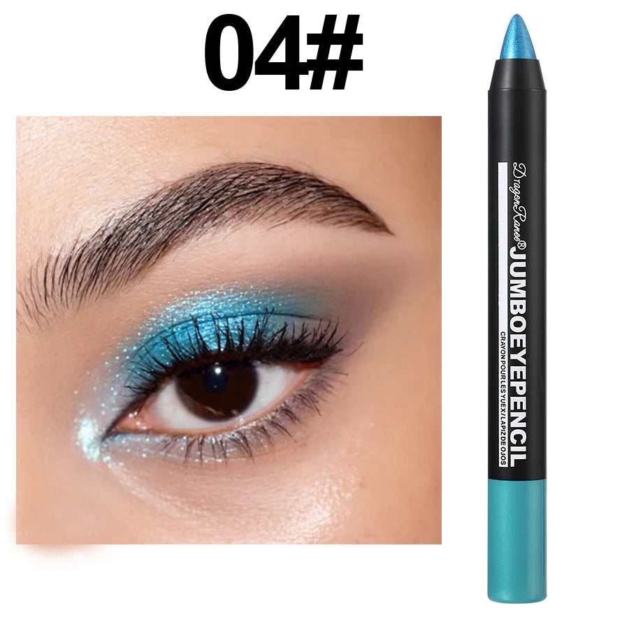 Shimmery blue eyeshadow makeup on eyelid with jumbo blue eye pencil.