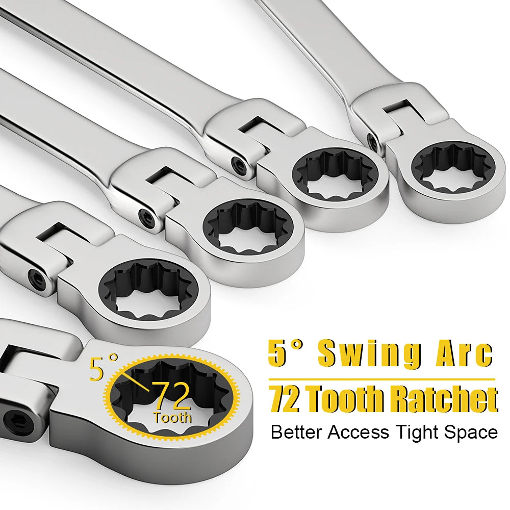 Ratcheting Wrench Set Metric and Standard 12-Point Box End Combination Spanner Gear Wrench Garage Tool Set,CR-V Full Polished