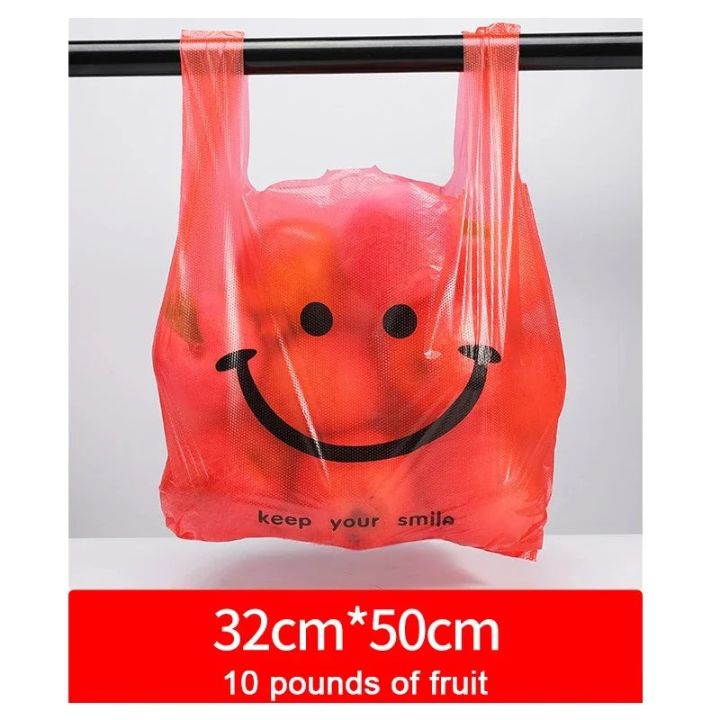 200-50Pcs Plastic Shopping Bags with Handle  3 Sizes Supermarket Shopping Convenient Reusable Bag Kitchen Storage Plastic Bag