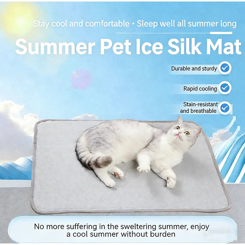 Summer Ice Silk Pet Cooling Mat Dog Cats Non Slip Heat Relief Bed Cat Mat Breathable Ice Silk Cool Dog Mat Washable Pet Supplies