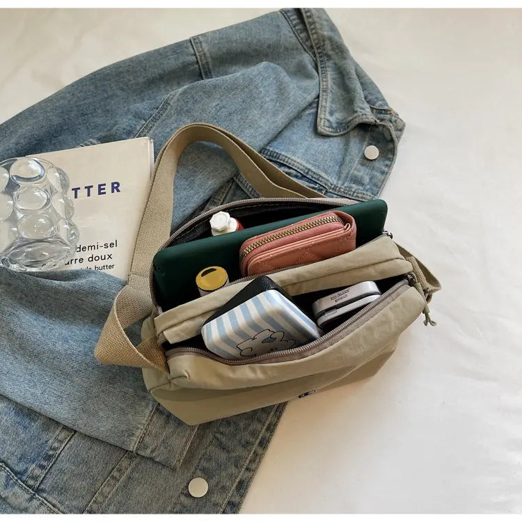 New 2025 Multi-Layer Casual Women's Crossbody Bag Portable Multi-Pocket Lightweight Waterproof Nylon Bag Soft Square Bag