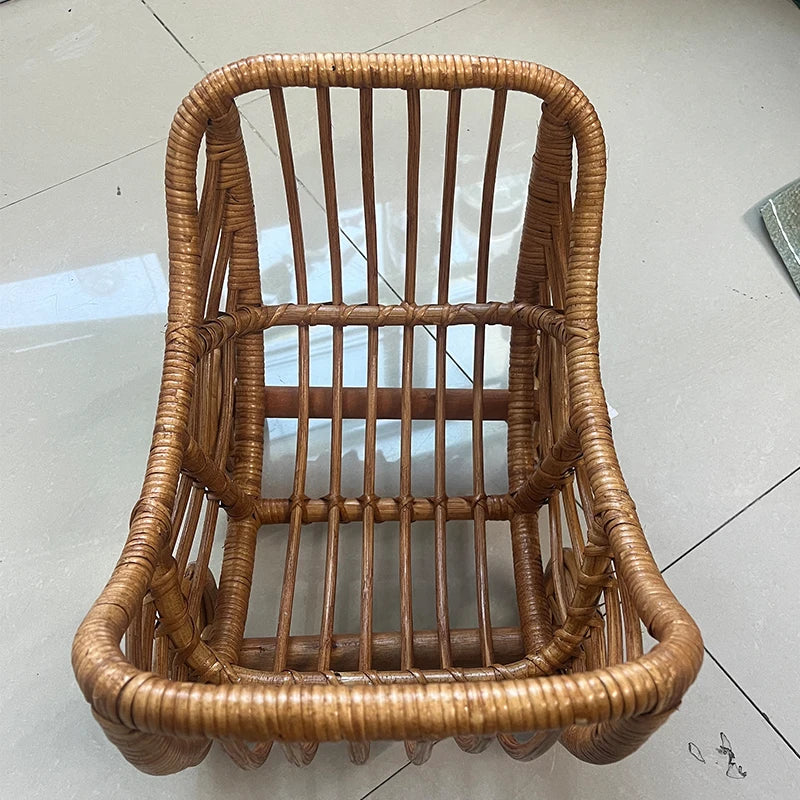Vintage Baby Rattan Cart Newborn Photography Furniture Hand-woven Baby Stroller Photo Posing Chair Studio Photoshoot Accessories