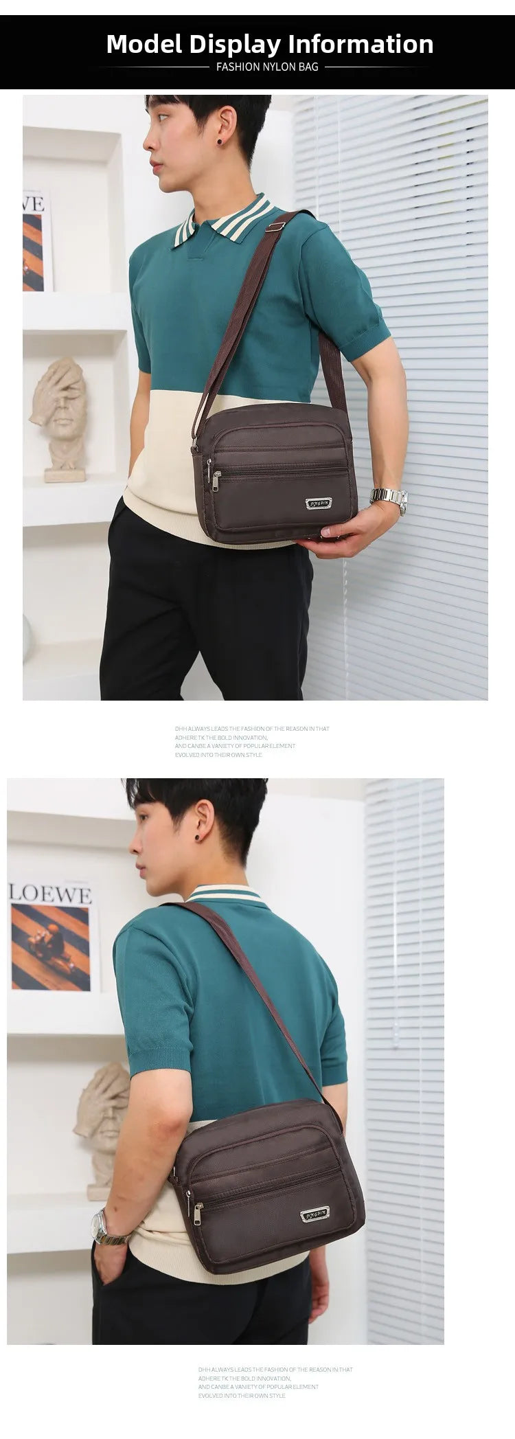 Casual Unisex Crossbody Bag Large Capacity Multi-layer Business Handling Bag Soft Nylon Material Zipper Closure Leisure Trave...