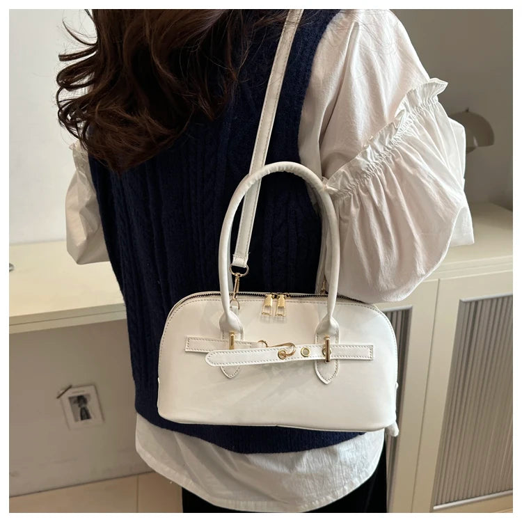 Modern  Shaped Women's Handbag Crossbody Commuter Bag Fashionable Retro Bowling Bag Soft Handle Polyester