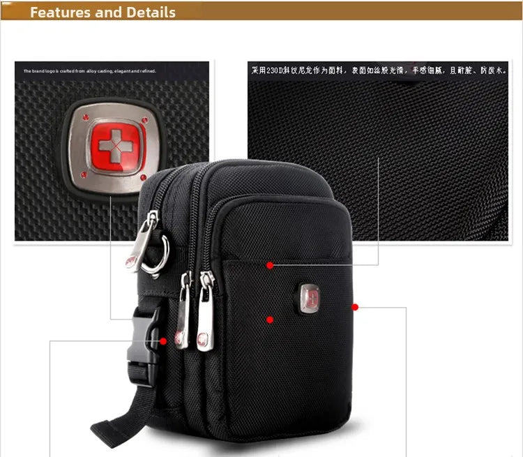 Large Capacity Oxford Cloth Military Knife Crossbody Bag for Men Commuting Work Bag Outdoor Waist Bag Bucket Shape Zipper Clo...
