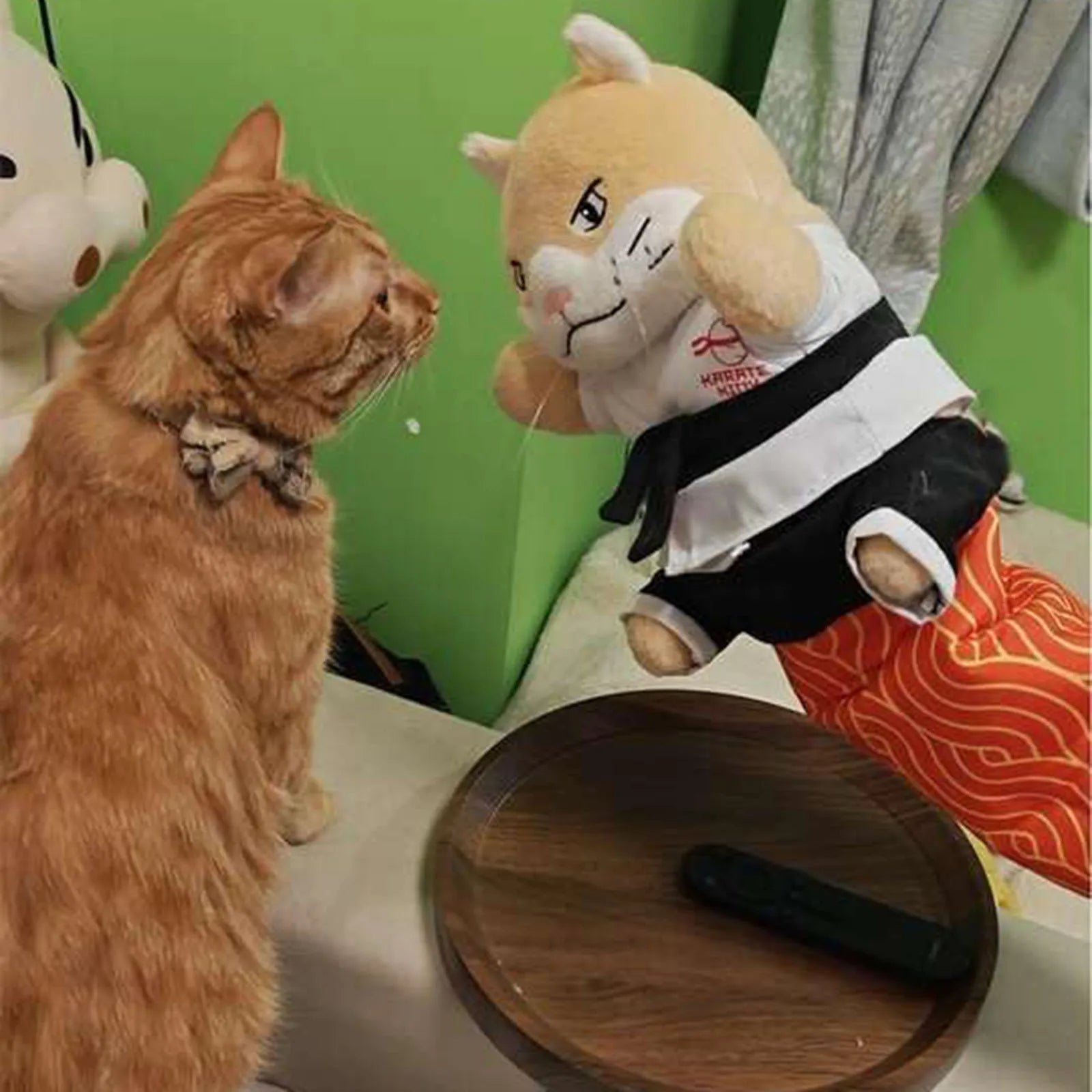 Cat Sumo Wrestler Hand Puppet Toy Interactive Plush Stuffed Animal with Sturdy Padding for Indoor Cats, Kids Pretend Play