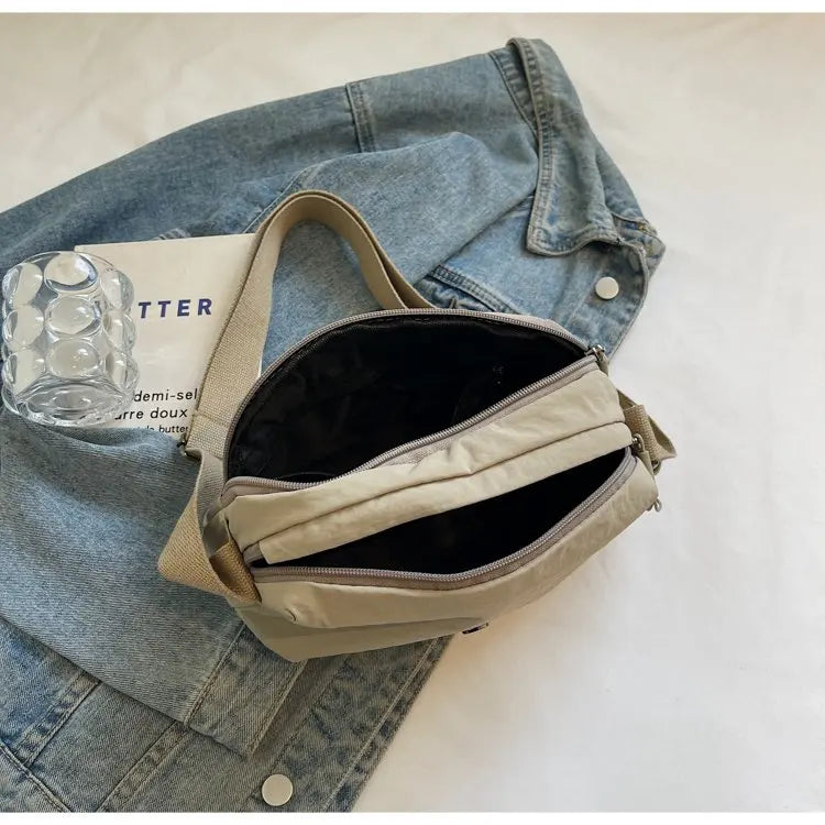 New 2025 Multi-Layer Casual Women's Crossbody Bag Portable Multi-Pocket Lightweight Waterproof Nylon Bag Soft Square Bag