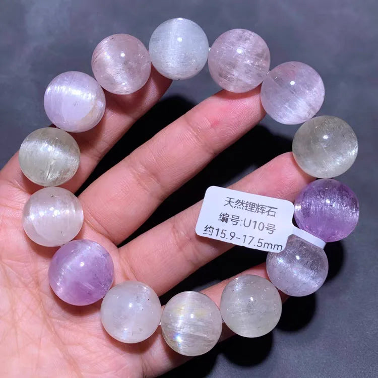 Natural Purple Kunzite Clear Round Beads Bracelet Jewelry Women Men Colorful Kunzite Bracelet Cat Eye Women Men AAAAAA