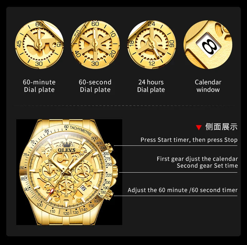OLEVS 9913  Men's Watches Original Quartz Watches For Men Waterproof Luminous Chronograph Date 24 Hours Watches Luxury Men