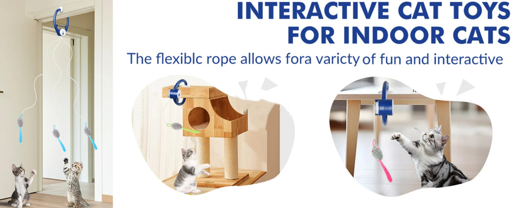 Interactive Cat Toys for Indoor Cats, Smart USB Rechargeable Door Hanging retractable cat toy, with 3 Catnip Mice, for Bored Cat