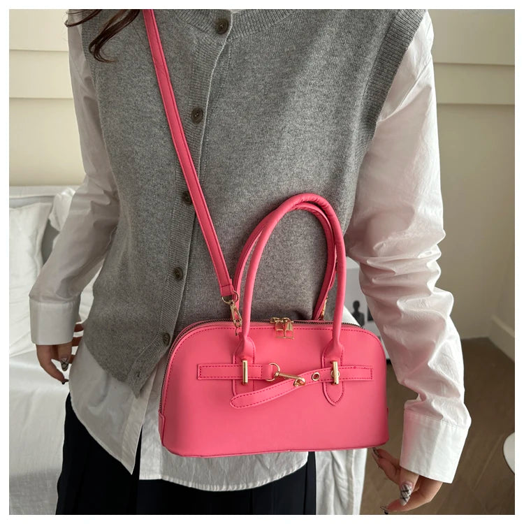 Modern  Shaped Women's Handbag Crossbody Commuter Bag Fashionable Retro Bowling Bag Soft Handle Polyester