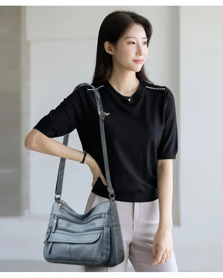 Large Capacity Soft Leather Shoulder Bag Casual Crossbody Bag for Middle-Aged Women 2025 New Style Versatile Mom Bag