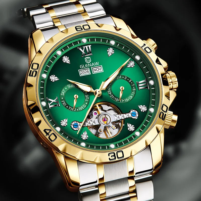 Glenaw high-end business fully automatic mechanical multi-functional men's watch trendy fashion waterproof watch