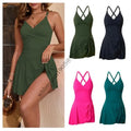 Women Piece Skirted Swimsuit With Briefs Push Up V Neck Swim Dress Swimwears .0XXE