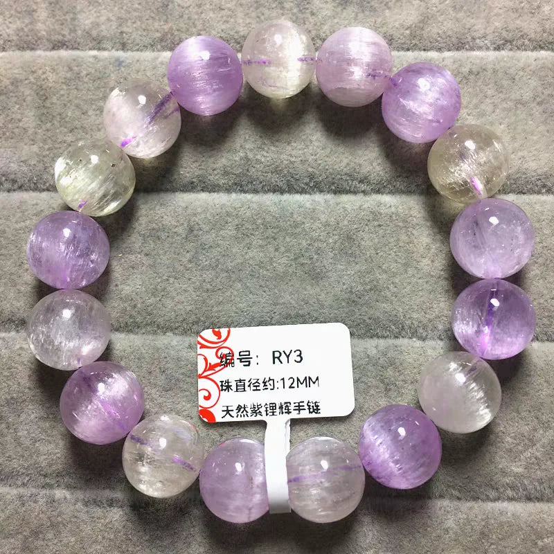 Natural Purple Kunzite Clear Round Beads Bracelet Jewelry Women Men Colorful Kunzite Bracelet Cat Eye Women Men AAAAAA