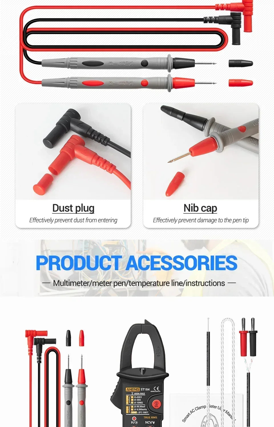 ANENG ST184 Digital Multimeter Clamp Meter True RMS Voltage Current Ohm Test+B15 Induction Tester Pen Electrician Detection Tool