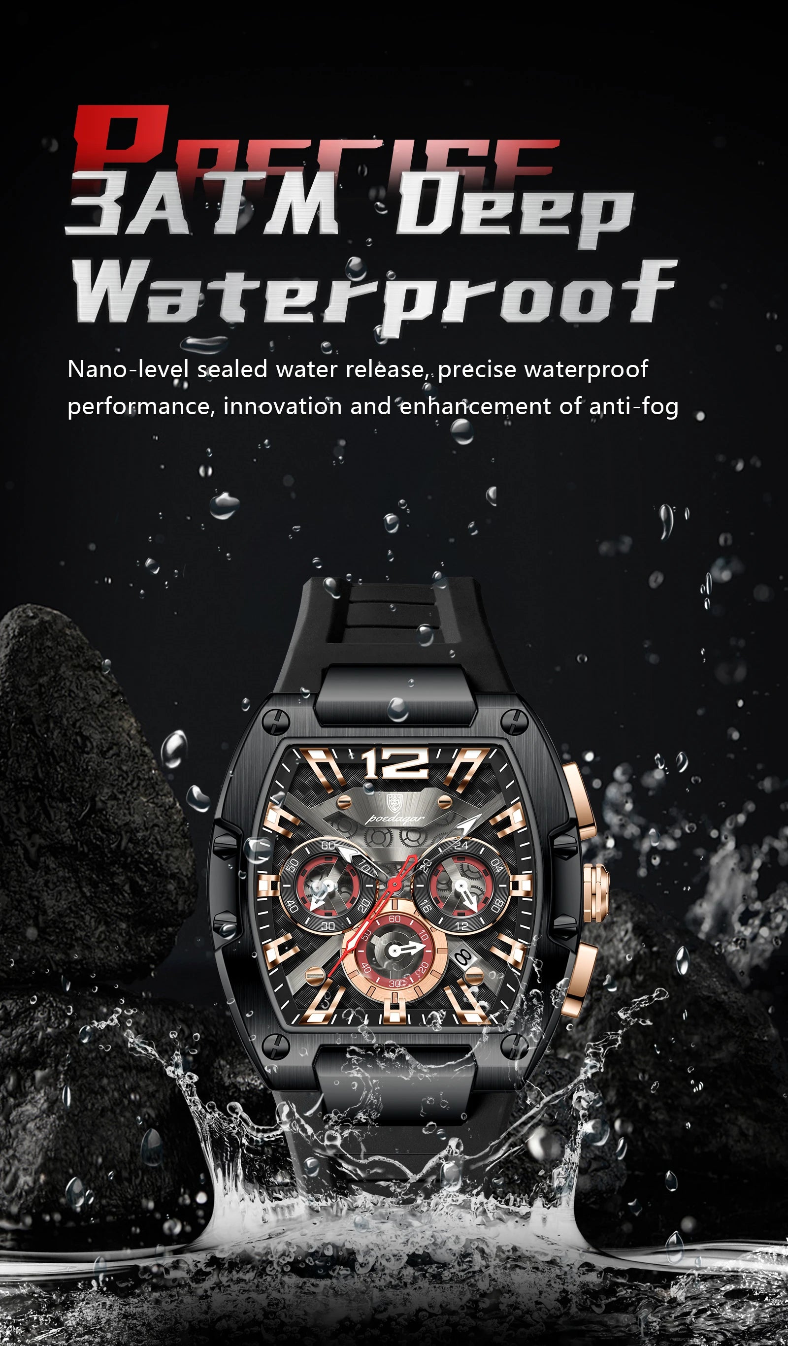 POEDAGAR Luxury Watches For Men Sport Casual Waterproof Luminous Date Man Wristwatch Chronograph Quartz Silicone Men Watch Reloj
