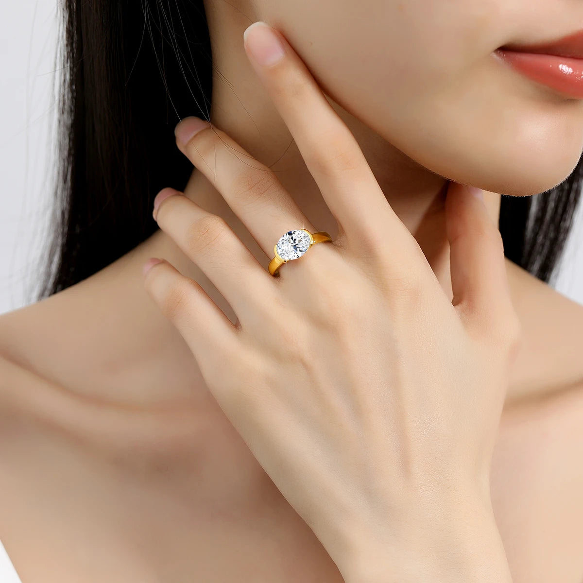 14K Gold Certified Oval Cut Moissanite Ring for Women Lab Created Diamond Engagement Wedding Yuan Bao Ring Jewelry Classic
