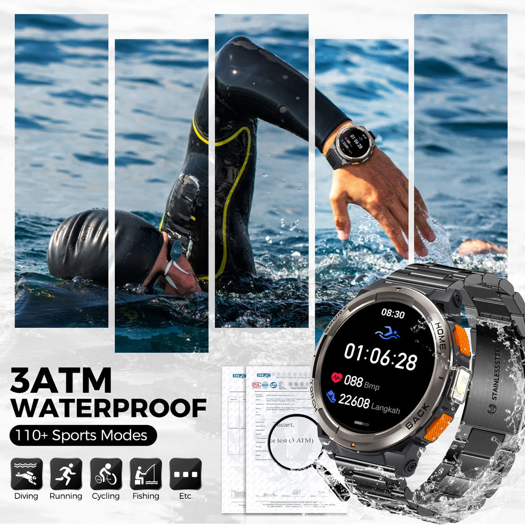 EIGIIS Smart Watch KE5 2024 3ATM Waterproof Original Design Sports Watch With Compass And Altitude Barometer LED Flashlight Call