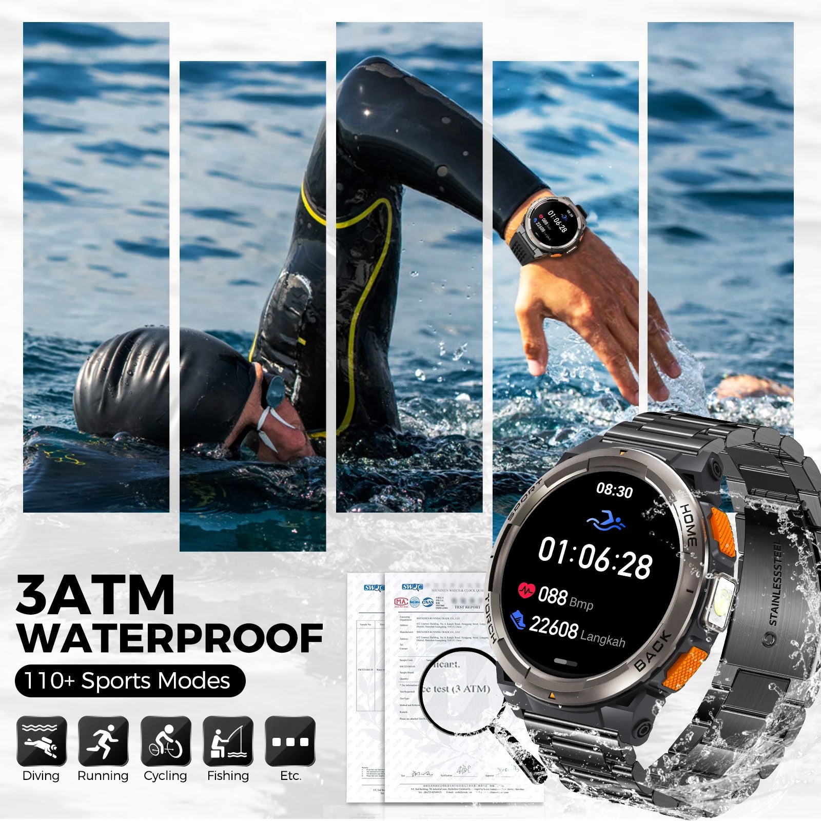 EIGIIS Smart Watch KE5 2024 3ATM Waterproof Original Design Sports Watch With Compass And Altitude Barometer LED Flashlight Call