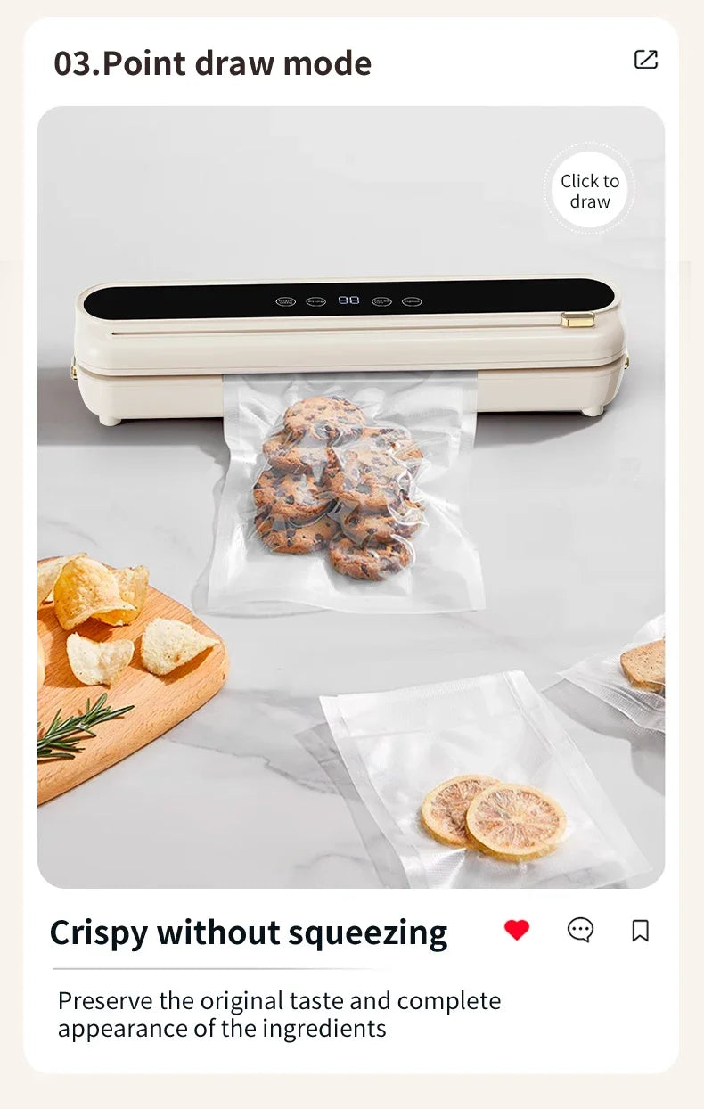 Electric Vacuum Sealer Food Storage Seal Touch Button Dry/Wet Built-in Cutter Kitchen Food Sealing Vacuum packaging machine