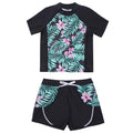 Kids Girls 2 Piece Rash Guard Set Swimwear Floral Print Short Sleeve Swim Shirt with Booty Shorts Tankini Swimsuit Bathing Suit