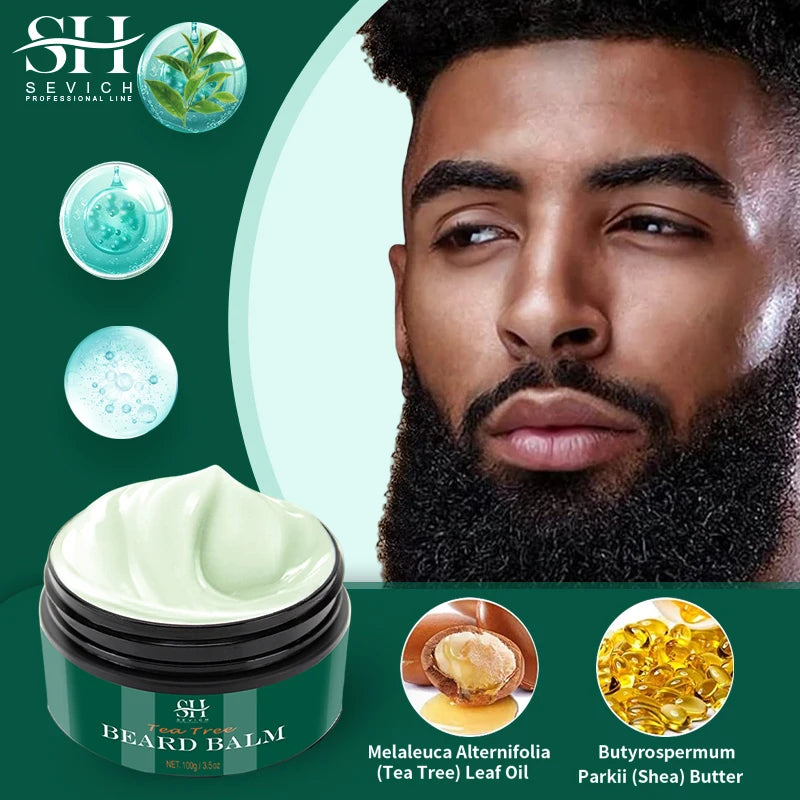 Natural Beard Balm Wax Tea Tree Beard Style Cream Soften Moisturize Thicken Professional Mustache Cream Beard Care For Gentlemen