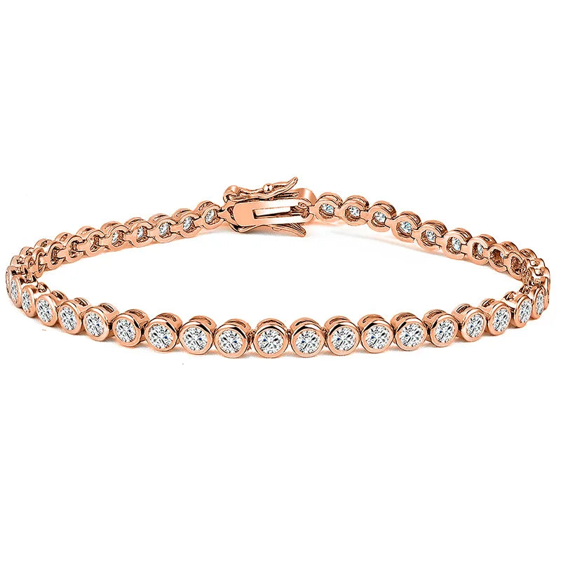 Trendy 3mm Lab Diamond Bangle Bracelet 18K Rose Gold Engagement Wedding Bracelets for Women Bridal Tennis Party Jewelry
