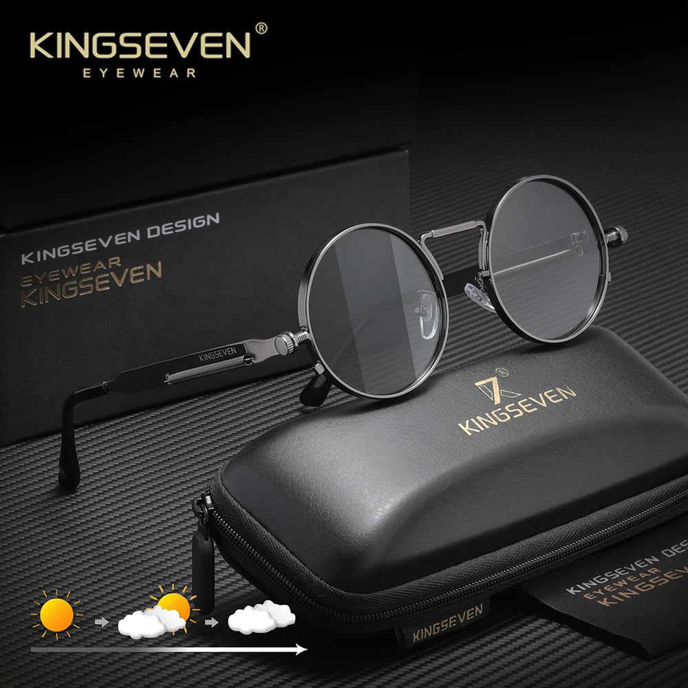 KINGSEVEN Polarized Round Sunglasses Men Retro Vintage Style Women Steampunk Sun Glasses for Men