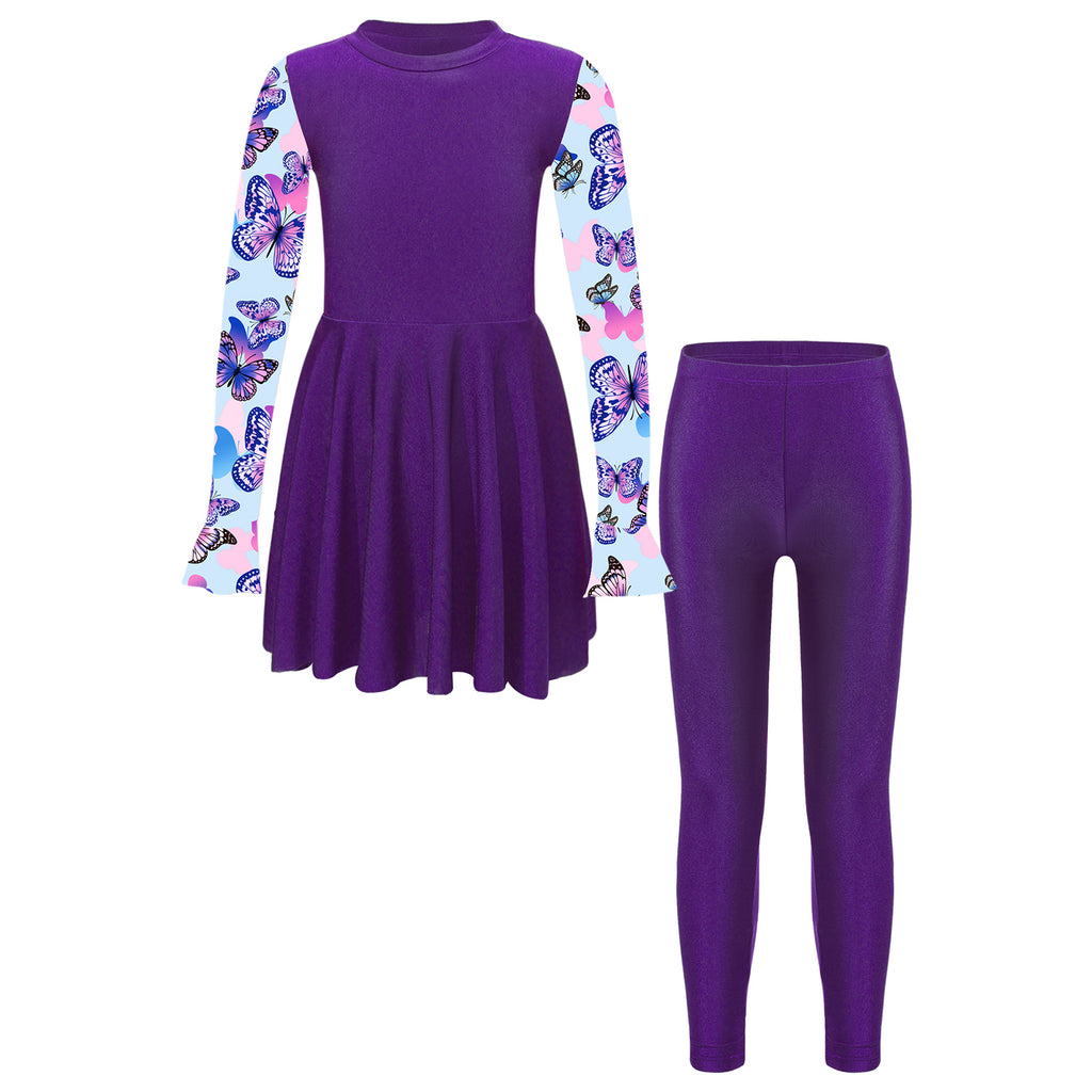 Girls Swimsuits 2 Piece Rash Guard Set UPF 50 Sun Protection Long Sleeve Swim Dress with Leggings Kids Full Body Cover Beachwear