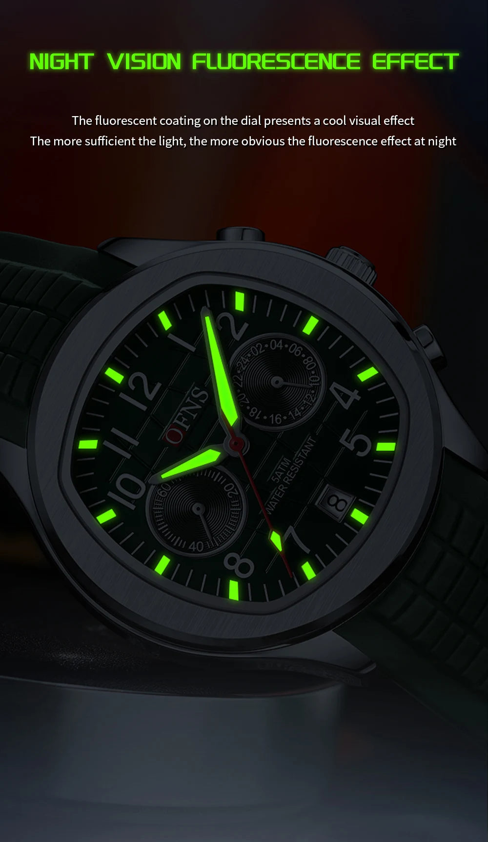 OFNS 8020 Fashion Men's Quartz Watch Double Hole Five Needle Waterproof Luminous Calendar Business Men's Quartz Watch