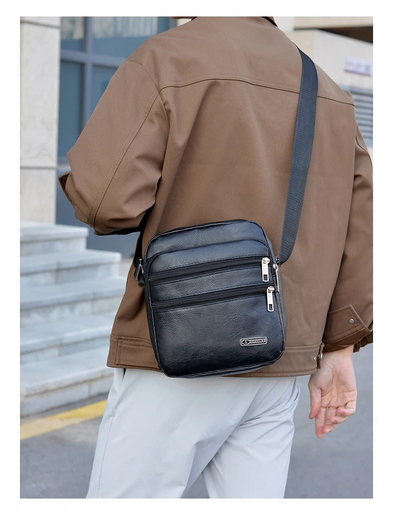 Simplified Soft Leather Crossbody Bag Fashionable Single Shoulder Bag Men's New Model Outdoor Travel Large Capacity Backpack