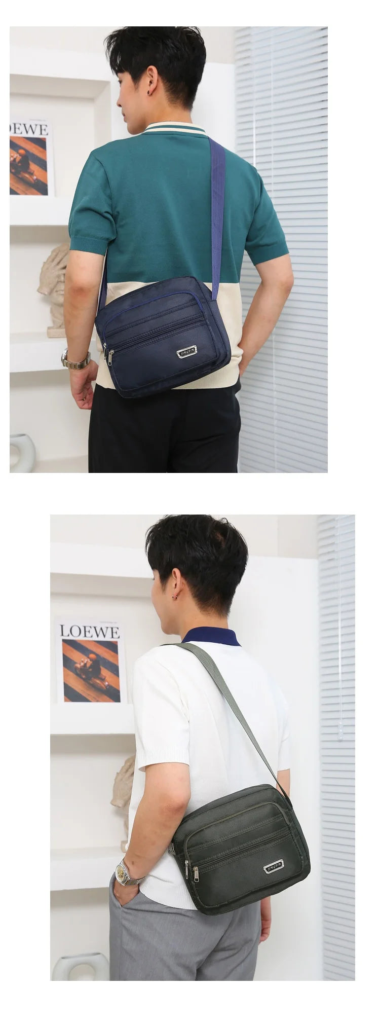 Casual Unisex Crossbody Bag Large Capacity Multi-layer Business Handling Bag Soft Nylon Material Zipper Closure Leisure Trave...
