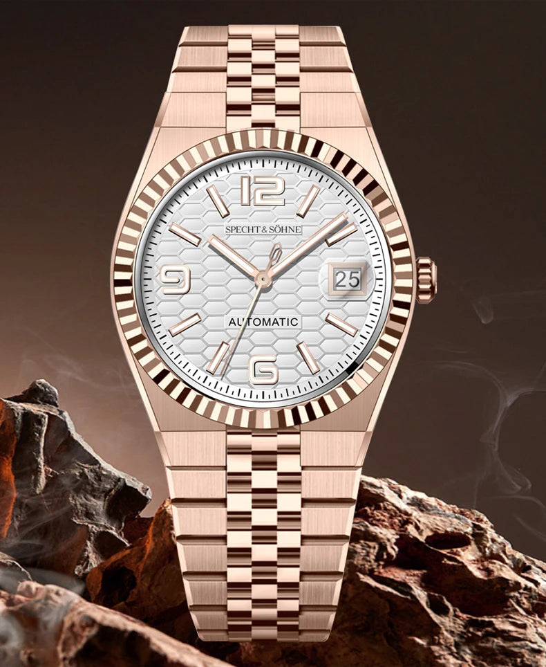 New Specht & Söhne Men's Watches Japan 8215 Automatic Mechanical Watch Rose Gold Stainless Steel Sapphire Crystal Waterproof