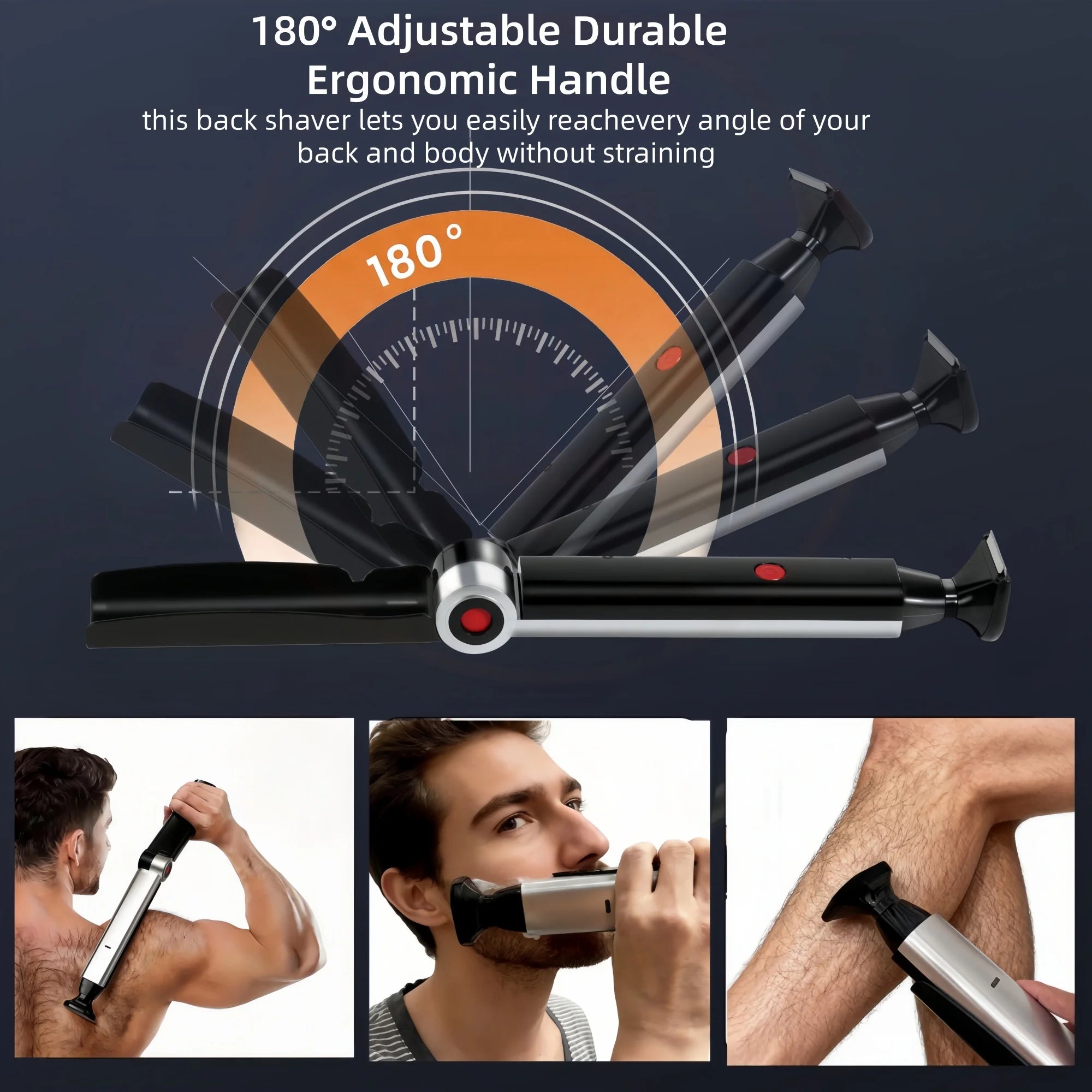 Men Shaving 180 Degrees Foldable Electric Back Hair Shaver Long handle men back shaver 2 In 1 Facial Hair Trimmer Razor