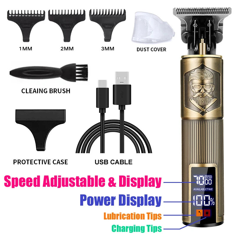 Carving Hair Clipper Professional Hair Cutting Machine Barber Rechargeable Hair Trimmer Metal Haircut Machine Clipper for Men