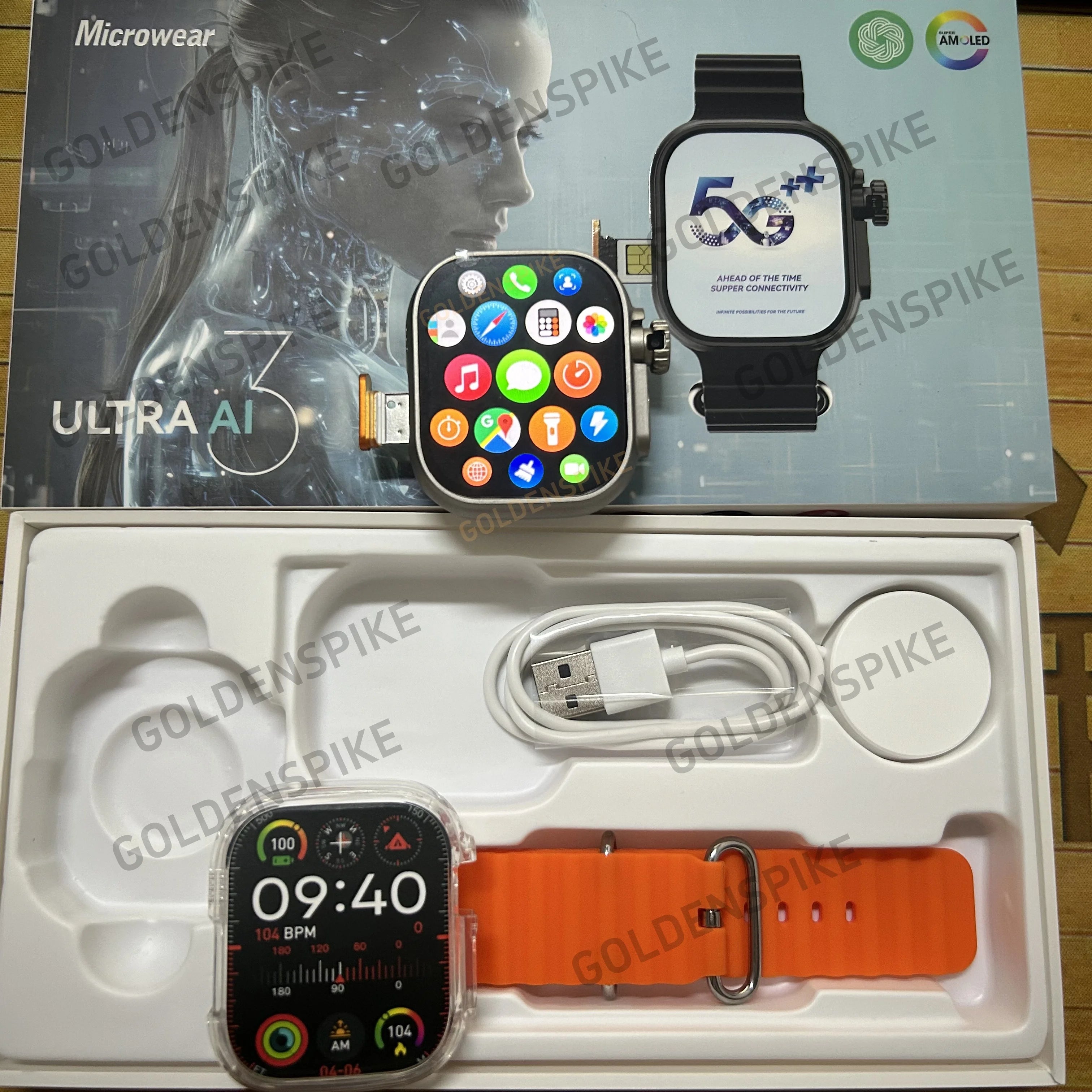 Microwear Ultra Ai3 Smartwatch 5G 180° Rotating Camera Google Play GPS WIFI 2.2inch Amoled HD Display 4G Calling Smartwatch Men