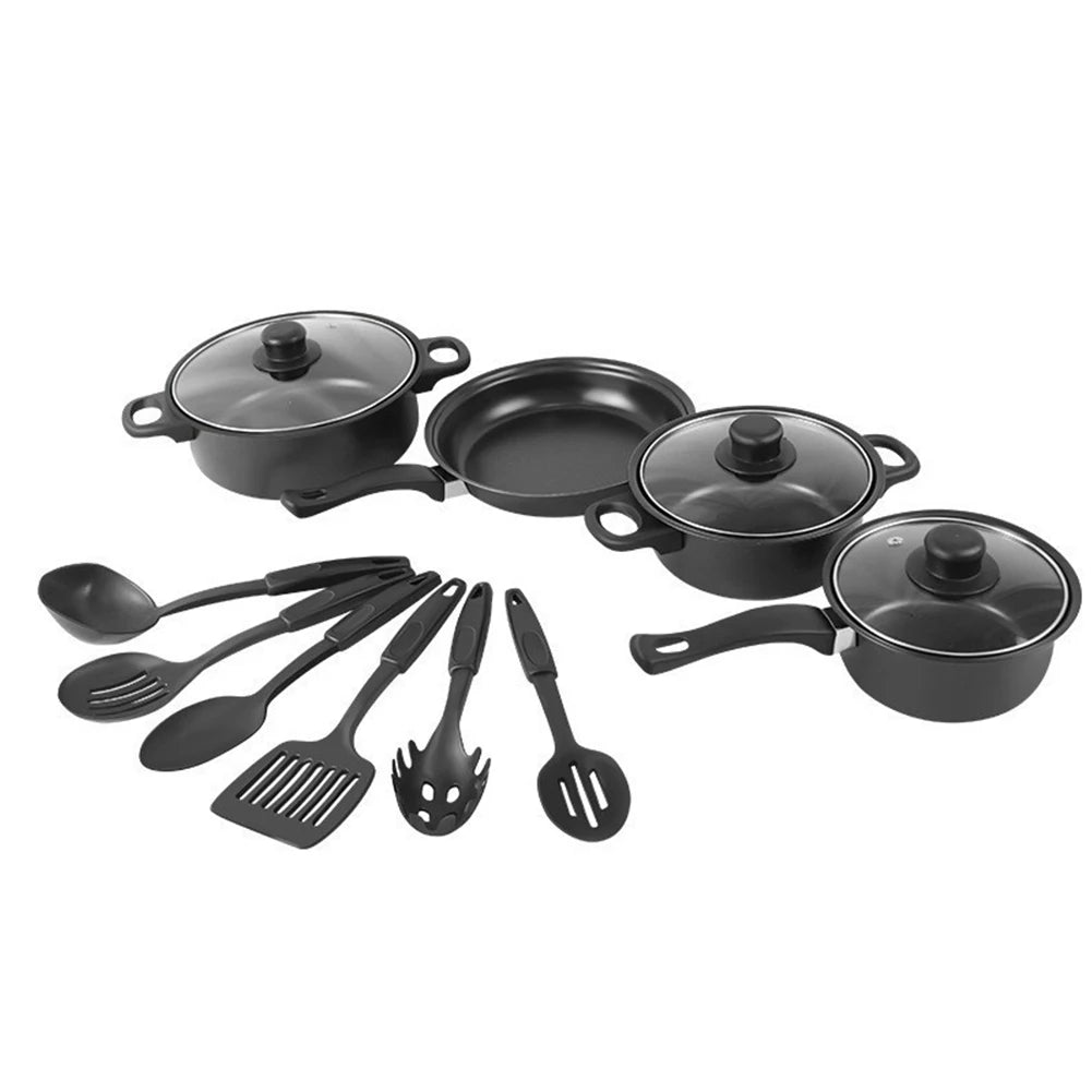12-Piece Non-Stick Cookware Set Cooking Pot with Lid Milk Pot Maifan Stone Frying Pan Stackable Pot Set for All Types of Cooker