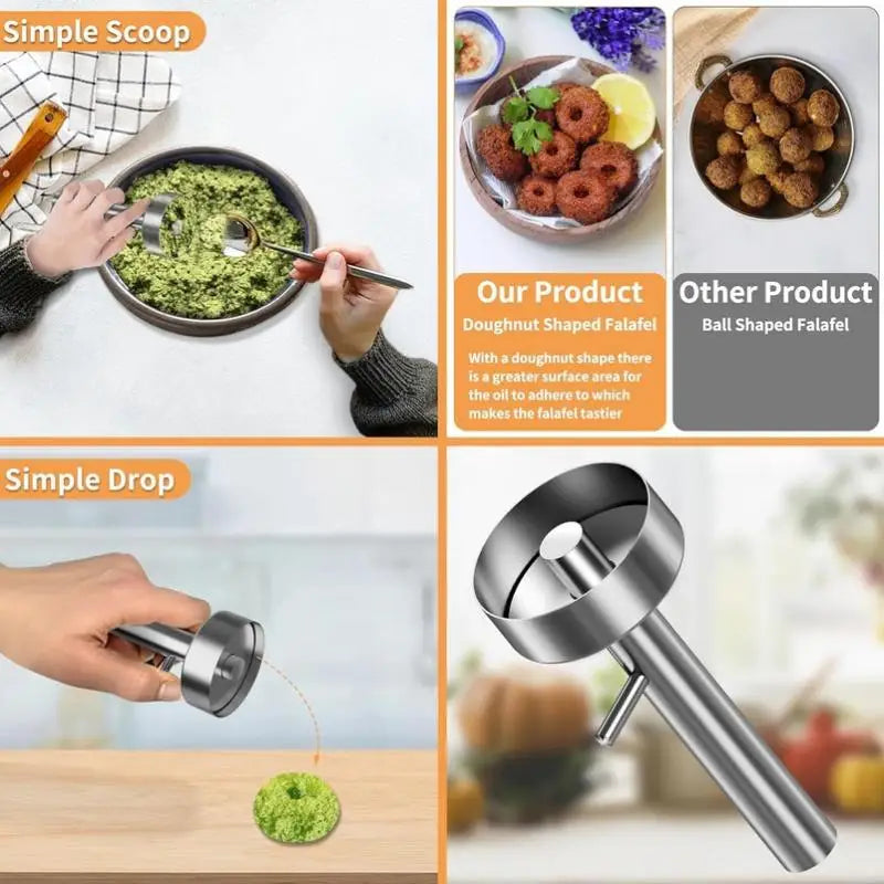 Falafel Meatball Scoop Maker Tools Stainless Steel Professional Falafel Maker Scoop Nonsticky Falafel Mold Kitchen Gadgets