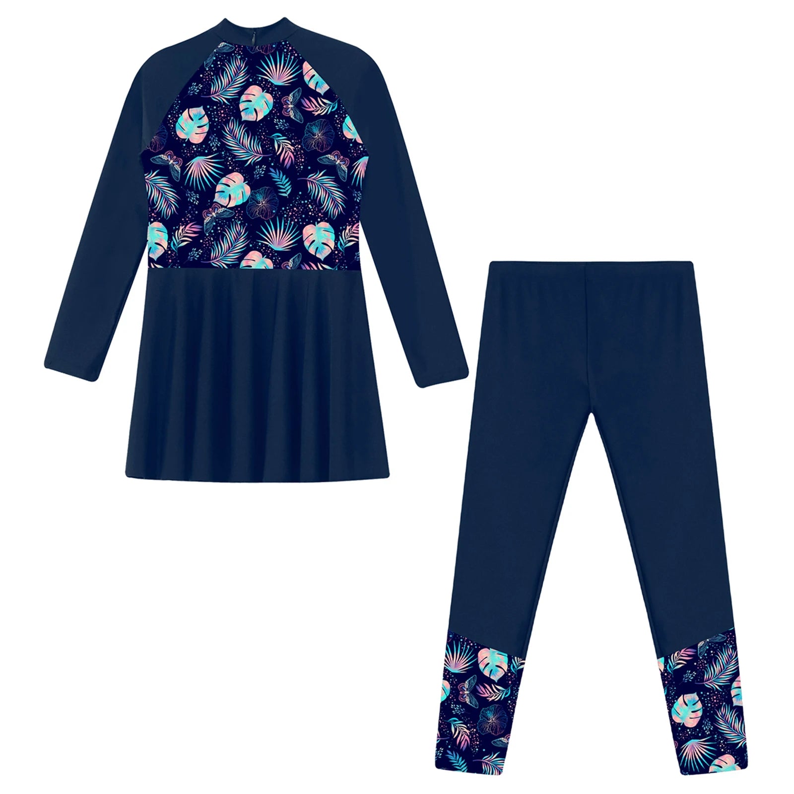 Girls Swimsuits 2 Piece Rash Guard Set UPF 50 Sun Protection Long Sleeve Swim Dress with Leggings Kids Full Body Cover Beachwear