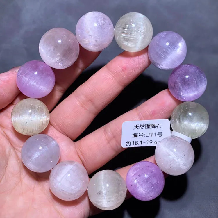 Natural Purple Kunzite Clear Round Beads Bracelet Jewelry Women Men Colorful Kunzite Bracelet Cat Eye Women Men AAAAAA