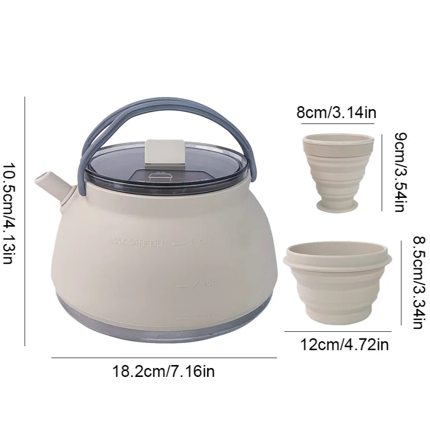1.5L Silicone Kettle with Handle 1L Camping Cook Pot Stainless Steel Bottom Collapsible Water Cup/Bowl for Camping Backpacking