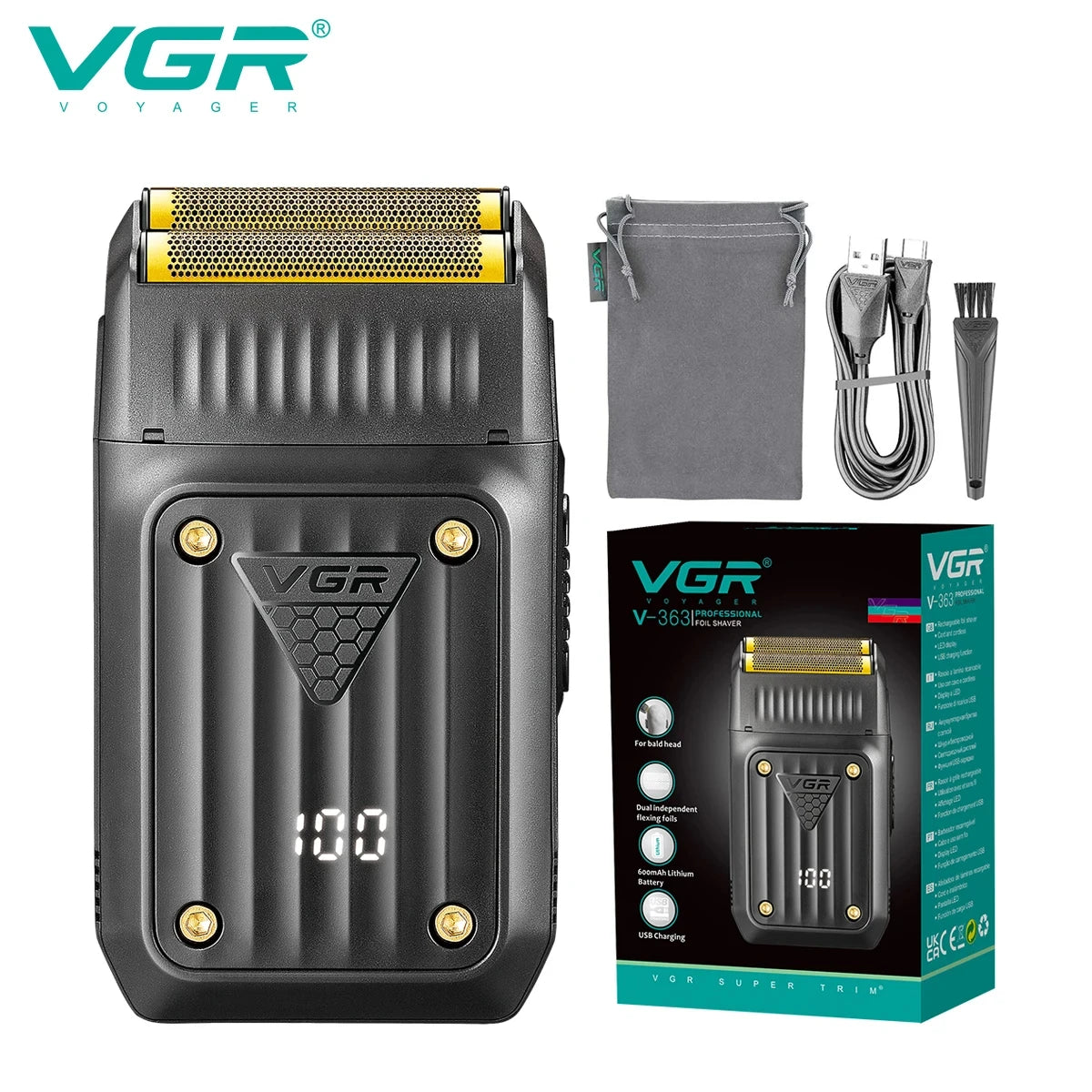 VGR V-363 Convenient Shaver Mini Body Men's Shaver Home Reciprocating Blade Shaver LED Digital High Endurance Whitening Device