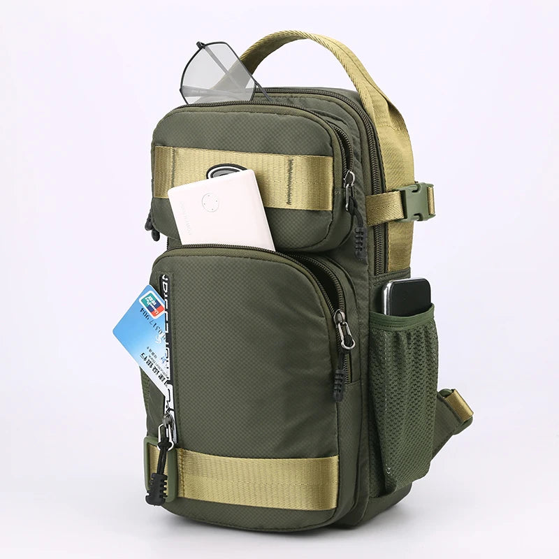 Fashionable Men's Crossbody Bag Student Casual Waist Bag Nylon Material Zipper Closure Soft Handle Multi-Compartment Pack