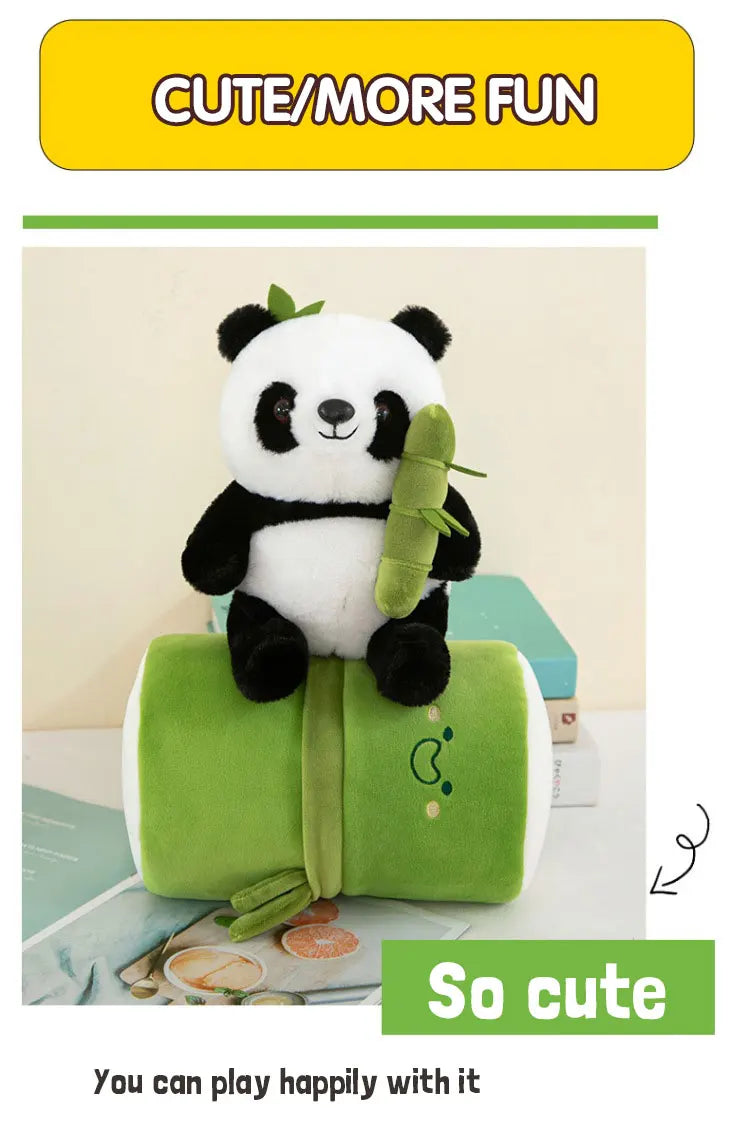 Cute Chinese Panda Doll with Removable Bamboo Tube PP Cotton Pillow Soft Plush Doll Girls Toy Children's Christmas Gifts Present