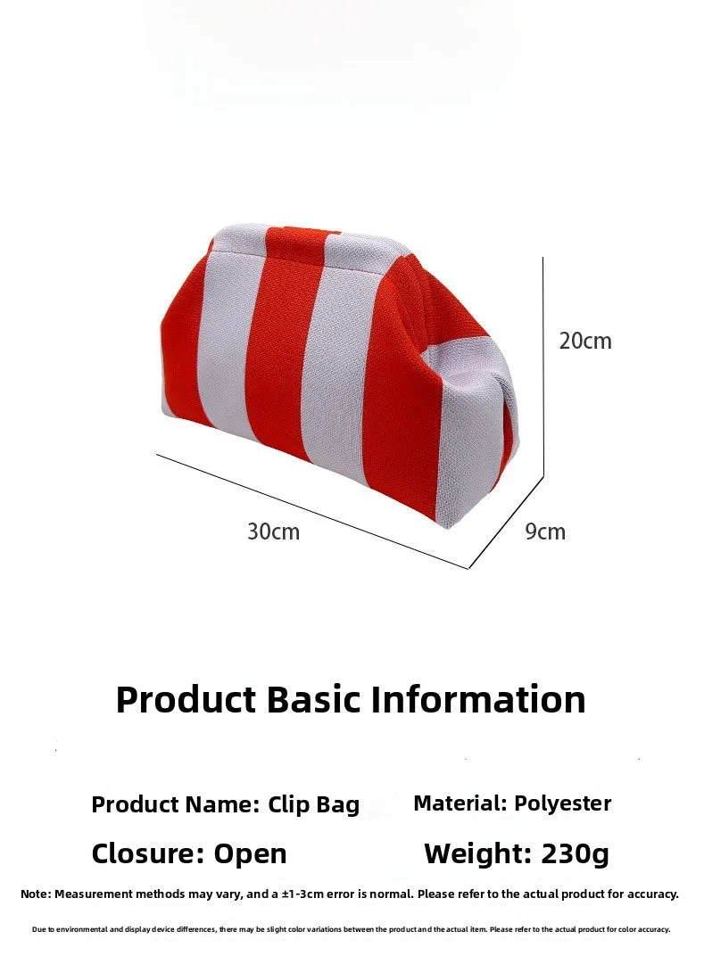 Striped Beach Bag Cloud Knitted Fashion Commuter All-Match Makeup Bag Weave Cross-Border Style Polyester Pillow-Shaped Bag