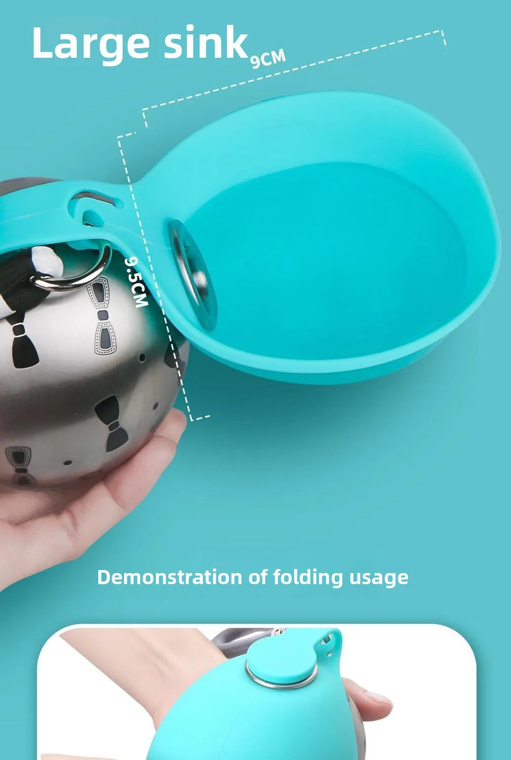 Foldable Stainless Steel Pet Water Bottle Spherical Design Portable Bowl for Small Pets Outdoor Daily Feeding and Drinking